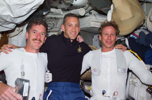 NASA image: Reilly, Gernhardt and Hobaugh on middeck after EVA 1