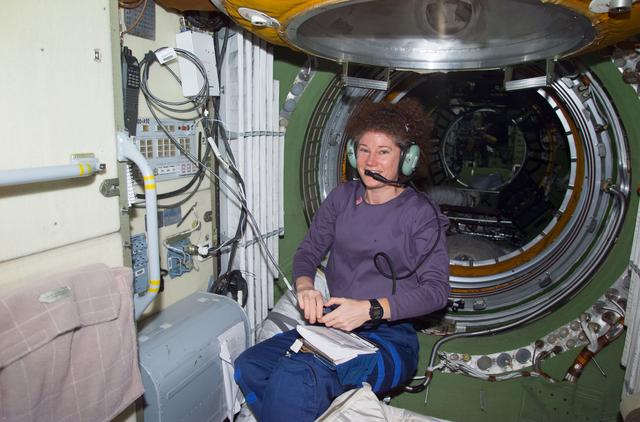 NASA image: Helms at HAM radio station in FGB/Zarya module