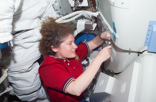 NASA image: Expedition Two Helms in Quest airlock