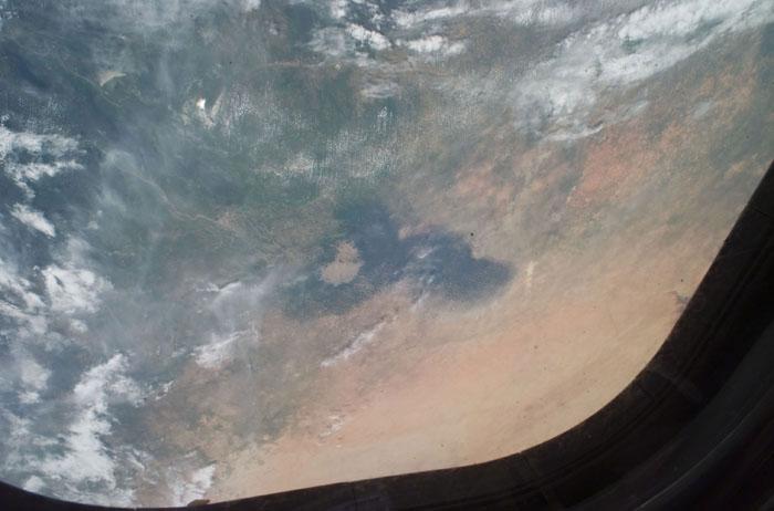 STS105-E-5434 (21 August 2001) --- Lake Chad and parts of Chad, Niger and Cameroon in Africa are pictured in this digital still camera's image recorded by the STS-105 crew members toward the end of their mission. The scene was captured though one of the overhead windows on the aft flight deck of the Space Shuttle Discovery.