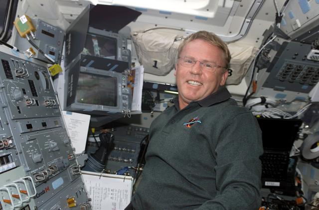 NASA image: STS-114 Mission specialist Andrew Thomas on aft flight deck.