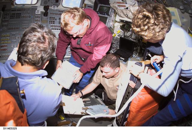 NASA image: STS-114 crew on aft flight deck