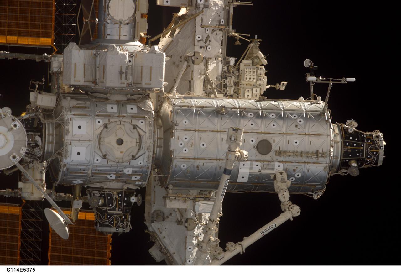 STS114-E-5375 (28 July 2005) --- International Space Station (ISS) very close to docking with Discovery on the morning of July 28.