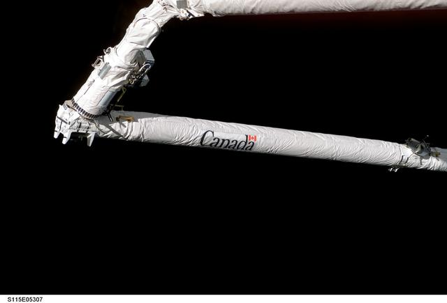 NASA image: OBSS and RMS arm during a survey of the TPS during STS-115