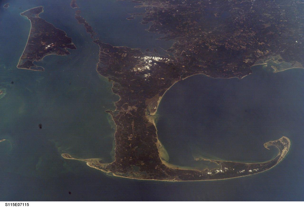 S115-E-07115 (17 Sept. 2006) --- This nadir photo of Cape Cod,  Massachusetts, taken on Sept. 17, 2006 at 18:14:09 GMT, was part of a series in this area captured by the crew of the space shuttle Atlantis's STS-115 mission.   Martha's Vineyard is at upper left. Photo credit: NASA