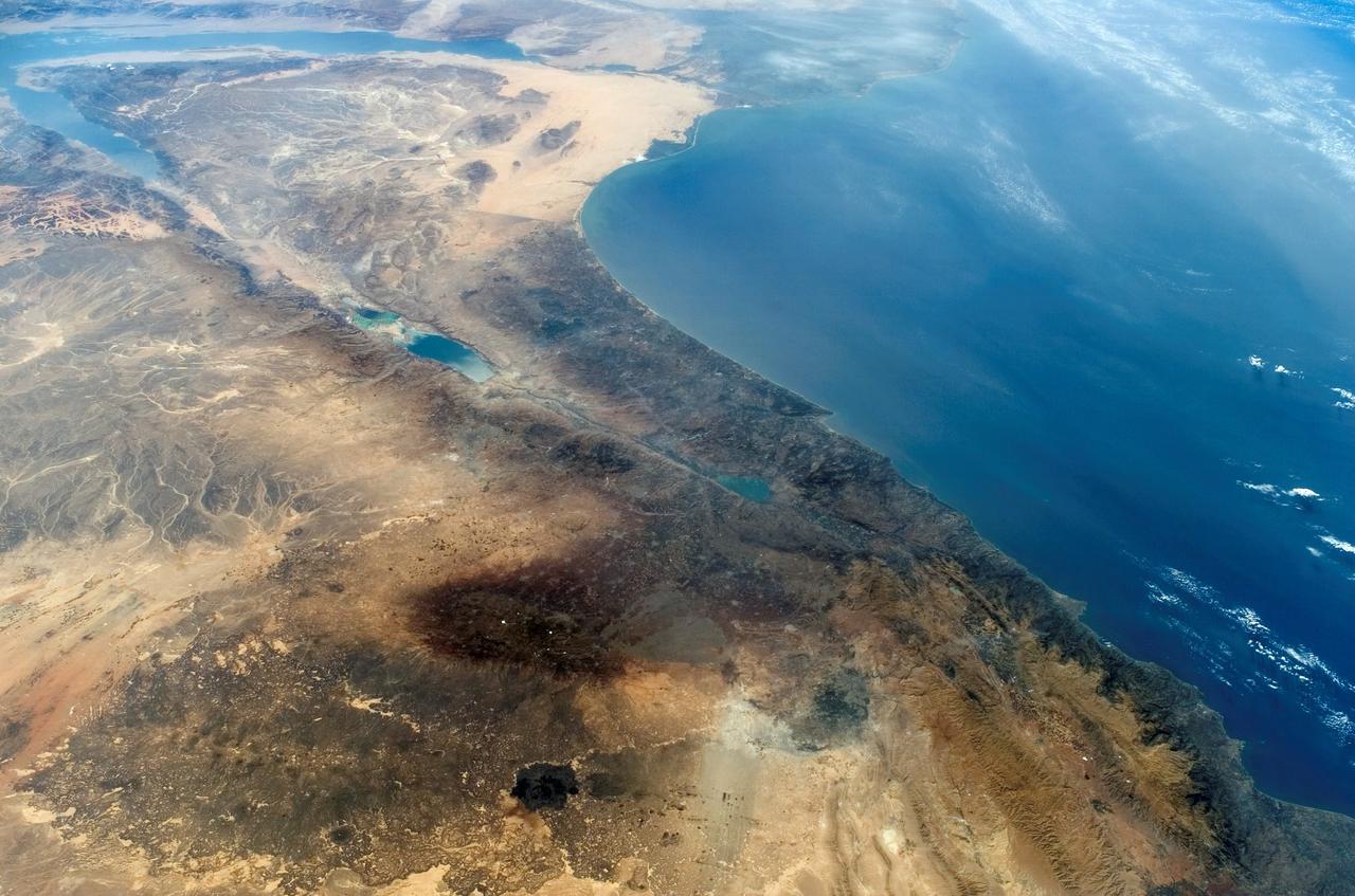 S115-E-07595 (19 Sept. 2006) --- A crewmember aboard the Space Shuttle Atlantis recorded this digital still image of part of the eastern Mediterranean area. The Gulf of Suez, Gulf of Aqaba, Dead Sea, Tel Aviv and Jerusalem all are visible in the upper left quadrant. Jordan is in the lower left quadrant.  The Golan Heights and Haifa appear in the lower right quarter.