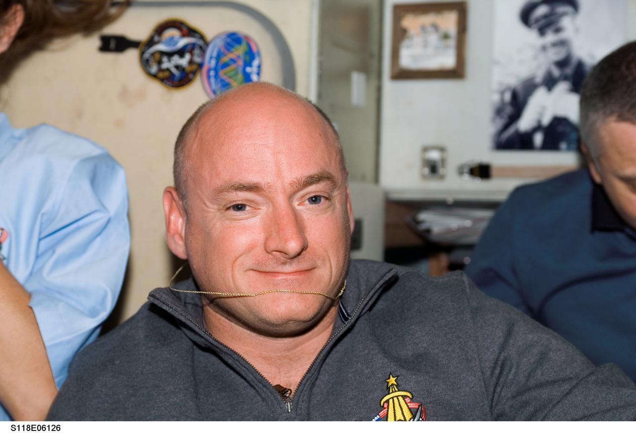S118-E-06126 (10 Aug. 2007) --- Astronaut Scott Kelly, STS-118 commander, smiles for a photo in the Zvezda Service Module of the International Space Station following the docking with the Space Shuttle Endeavour.