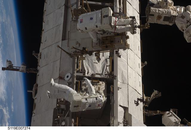 NASA image: STS-119 Extravehicular Activity (EVA) 3 Crew and Equipment Translation Aid (CETA) Cart 2 Relocate OPS