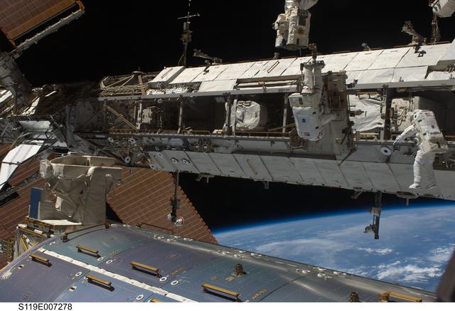 NASA image: STS-119 Extravehicular Activity (EVA) 3 Crew and Equipment Translation Aid (CETA) Cart 2 Relocate OPS