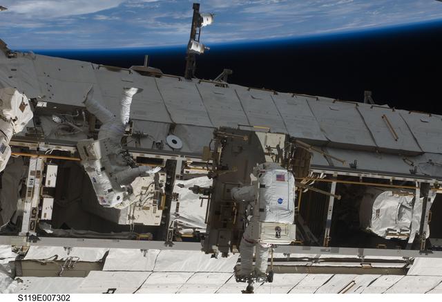 NASA image: STS-119 Extravehicular Activity (EVA) 3 Crew and Equipment Translation Aid (CETA) Cart 2 Relocate OPS