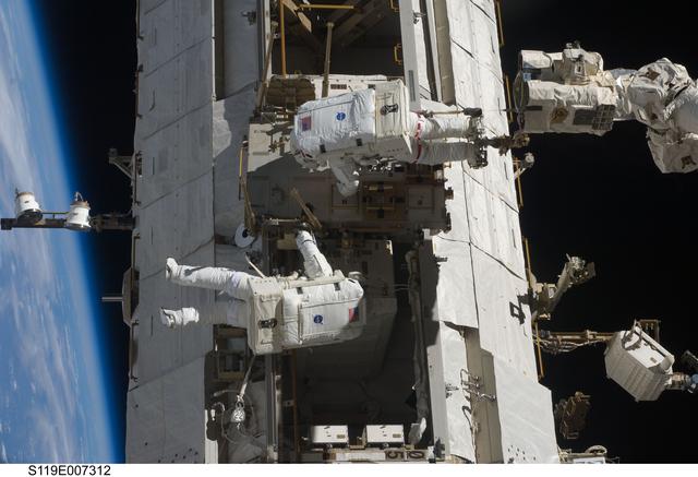 NASA image: STS-119 Extravehicular Activity (EVA) 3 Crew and Equipment Translation Aid (CETA) Cart 2 Relocate OPS