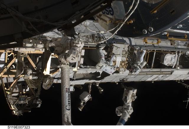 NASA image: STS-119 Extravehicular Activity (EVA) 3 Crew and Equipment Translation Aid (CETA) Cart 2 Relocate OPS