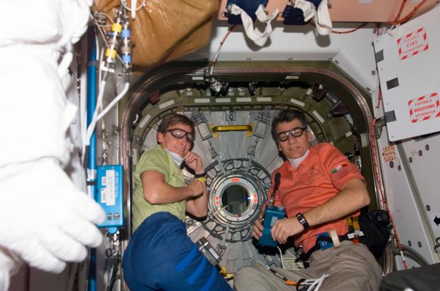NASA image: Whitson and Nespoli prepare to open Node 2 hatch