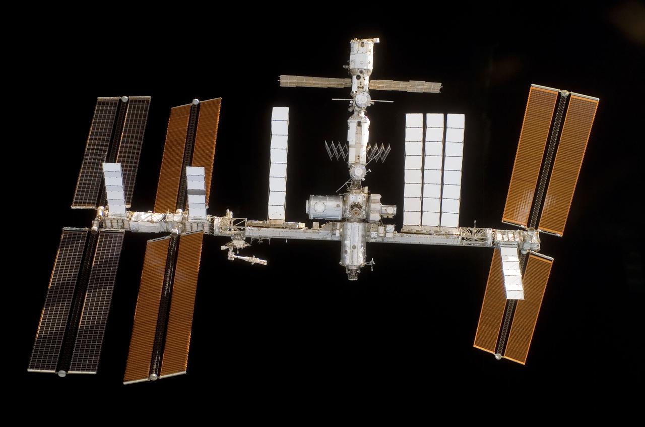 S120-E-009804 (5 Nov. 2007) --- Backdropped by the blackness of space, the International Space Station is seen from Space Shuttle Discovery as the two spacecraft begin their relative separation. Earlier the STS-120 and Expedition 16 crews concluded 11 days of cooperative work onboard the shuttle and station. Undocking of the two spacecraft occurred at 4:32 a.m. (CST) on Nov. 5, 2007.
