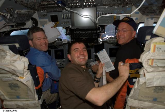 NASA image: Frick, Walheim and Poindexter on FD during STS-122