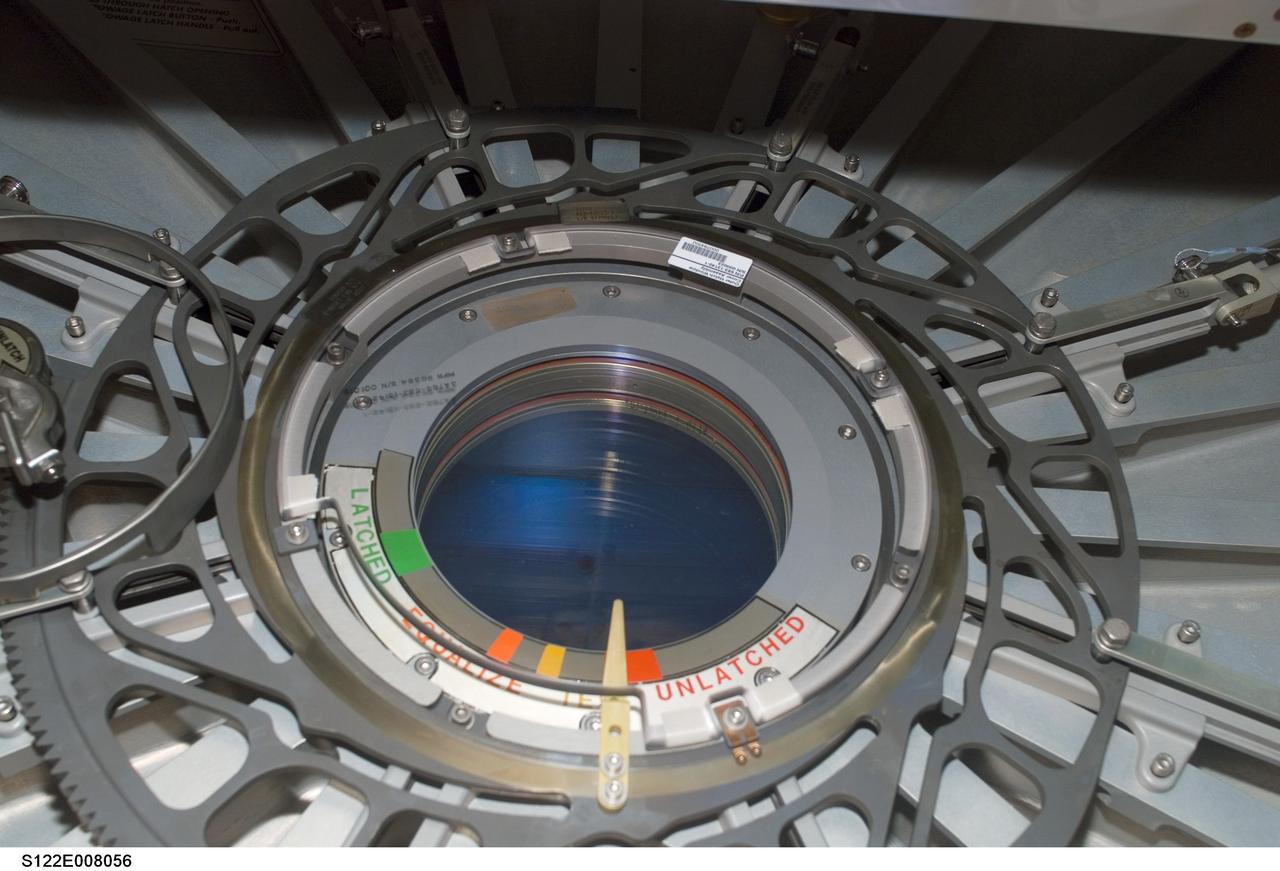 S122-E-008056 (13 February 2008) --- Closeup view of portal inside Columbus laboratory.