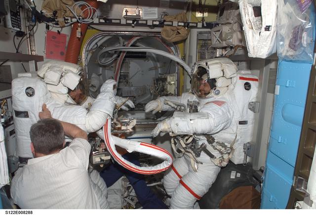 NASA image: Schlegel, Frick and Walheim in the A/L