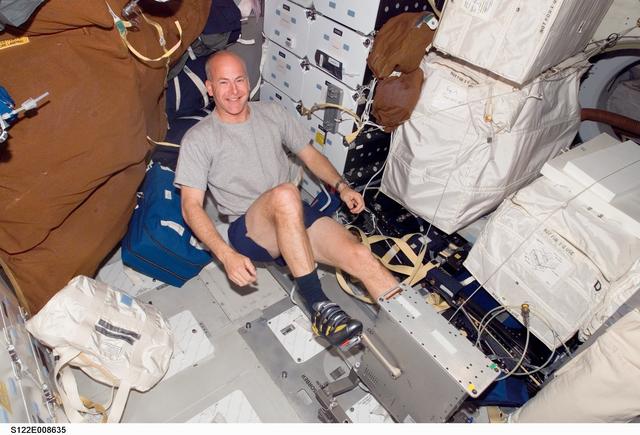 NASA image: Poindexter exercises on the Cycle Ergometer