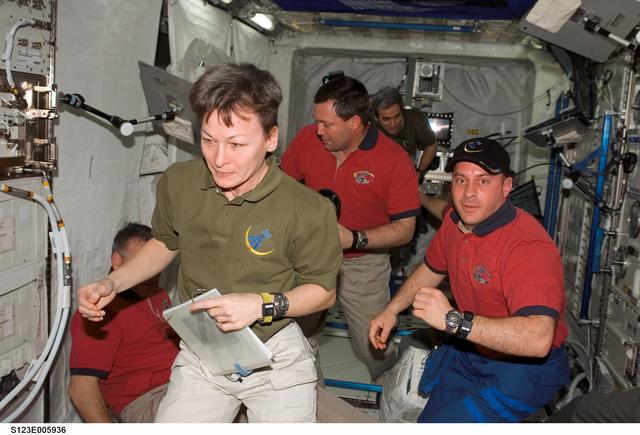NASA image: STS-123 and Expedition 16 Crewmembers in the European Laboratory/Columbus