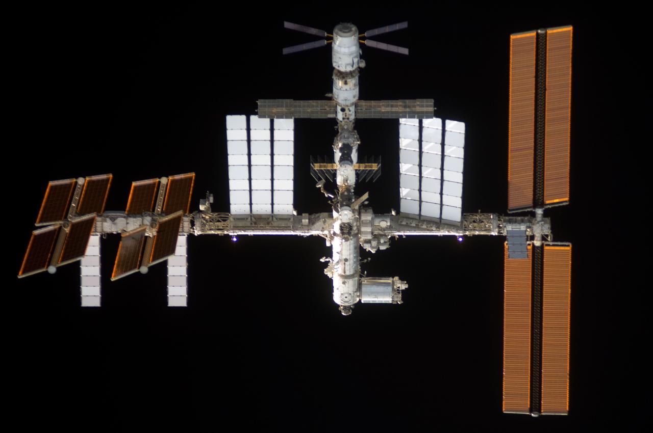 S124-E-005522 (2 June 2008) --- The International Space Station is featured in this image photographed by an STS-124 crewmember as Space Shuttle Discovery approaches the station during rendezvous and docking activities on flight day three. Docking occurred at 2:03 p.m. (EDT) on June 2, 2008.
