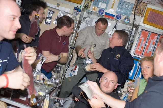 NASA image: STS-124 and Expedition 17 crew in Service module