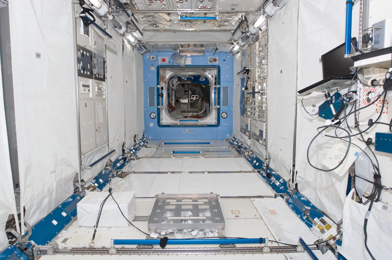 S124-E-007018 (6 June 2008) --- Interior view of the newly installed Kibo Japanese Pressurized Module of the International Space Station, photographed by a STS-124 crewmember while Space Shuttle Discovery is docked with the station.