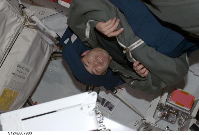 NASA image: Hoshide in sleeping bag in JEM module