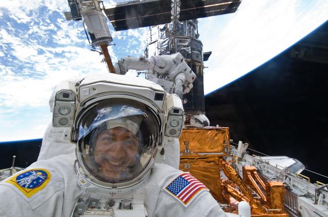 NASA image: STS-125 MS4 Mike Massimino poses for a photo during Flight Day 7