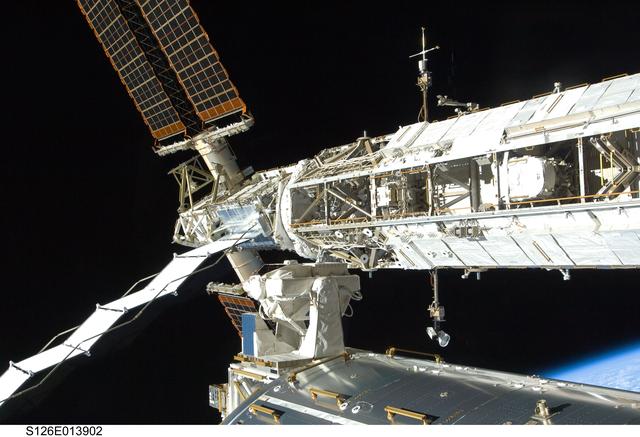 NASA image: View of STBD Truss and Columbus during Expedition 18 / STS-128 Joint Operations