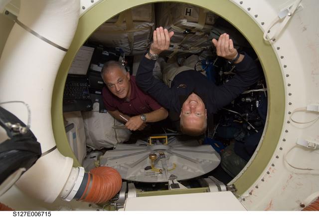 NASA image: Kopra and Wolf in the A/L during STS-127 Mission