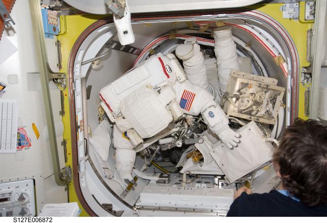 NASA image: Wolf and Kopra in the A/L during STS-127 / Expedition 20 Joint Operations
