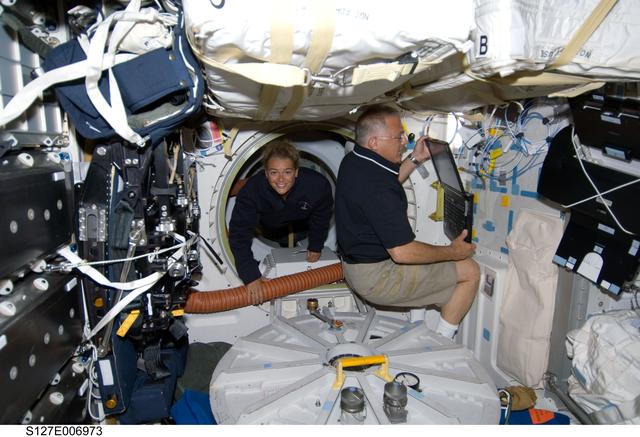 NASA image: Payette and Wolf in the MDDK during STS-127 / Expedition 20 Joint Operations