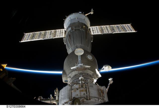 NASA image: Soyuz Spacecraft docked to the ISS during Joint Operations