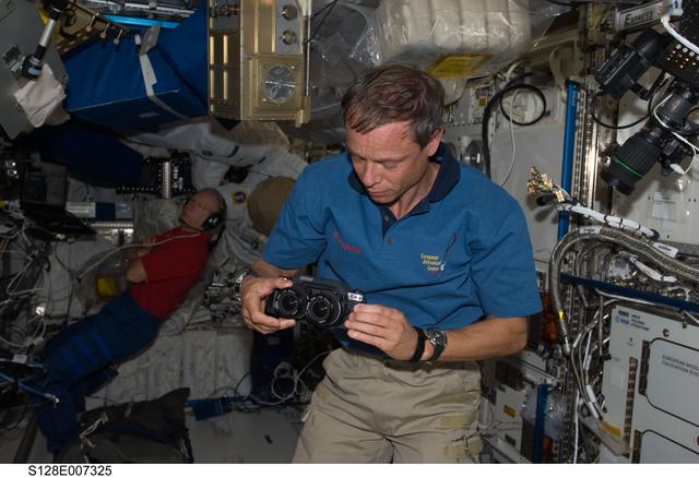 NASA image: Fuglesang in European Laboratory Columbus with ESA 3D Camera