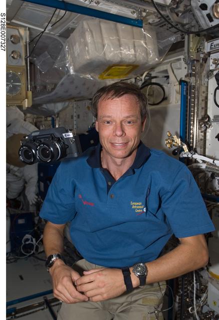 NASA image: Fuglesang in European Laboratory Columbus with ESA 3D Camera