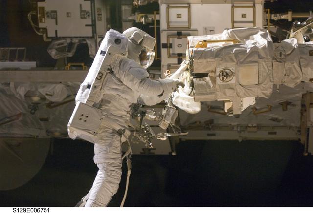 NASA image: View of STS-129 MS4 Satcher during EVA1