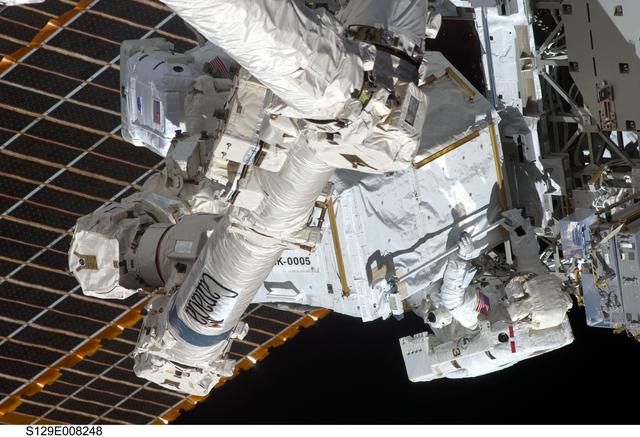 NASA image: View of STS-129 MS2 Bresnik and MS4 Satcher during EVA3