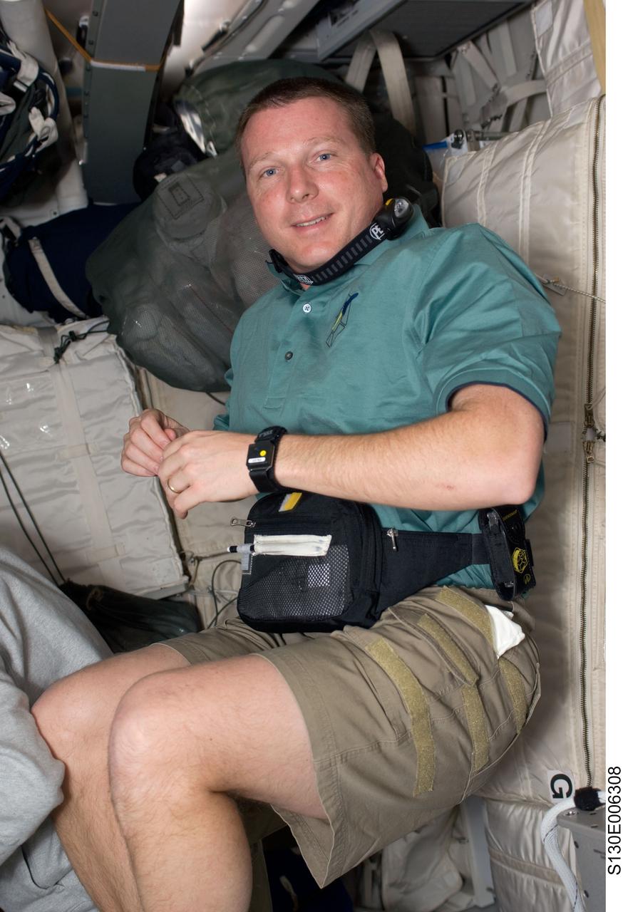 S130-E-006308 (9 Feb. 2010) ---  Astronaut Terry Virts, STS-130 pilot, is pictured on the middeck of the Earth-orbiting space shuttle Endeavour during the early hours of flight day two.