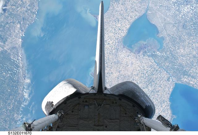 NASA image: OMS Pods and Vertical Stabilizer on Space Shuttle Atlantis during STS-132