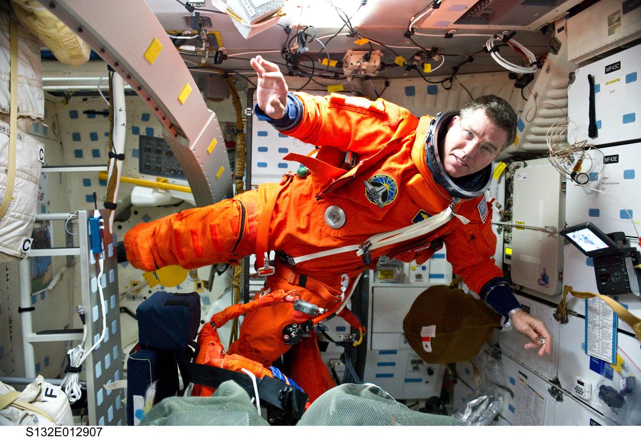 S132-E-012907 (26 May 2010) --- Attired in his shuttle launch and entry suit, NASA astronaut Steve Bowen, STS-132 mission specialist, is pictured on the middeck of space shuttle Atlantis as the crew prepares for landing at NASA’s Kennedy Space Center, Florida.