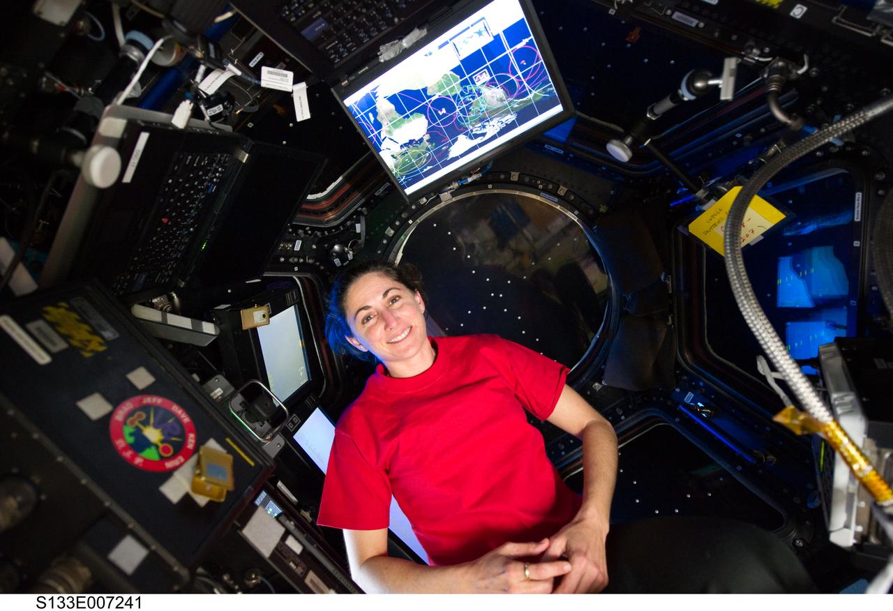 S133-E-007241 (27 Feb. 2011) --- NASA astronaut Nicole Stott, STS-133 mission specialist, is pictured in the Cupola of the International Space Station while space shuttle Discovery remains docked with the station. Photo credit: NASA or National Aeronautics and Space Administration