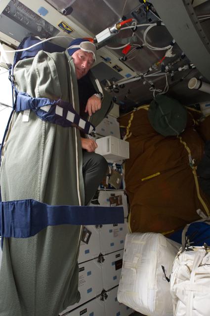 NASA image: View of STS-134 MS Vittori secured inside his Sleeping Bag