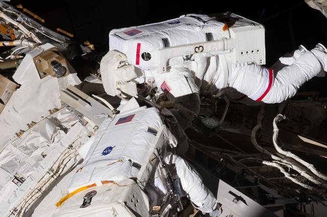 NASA image: View of STS-134 MS Feustel and Chamitoff during EVA-1