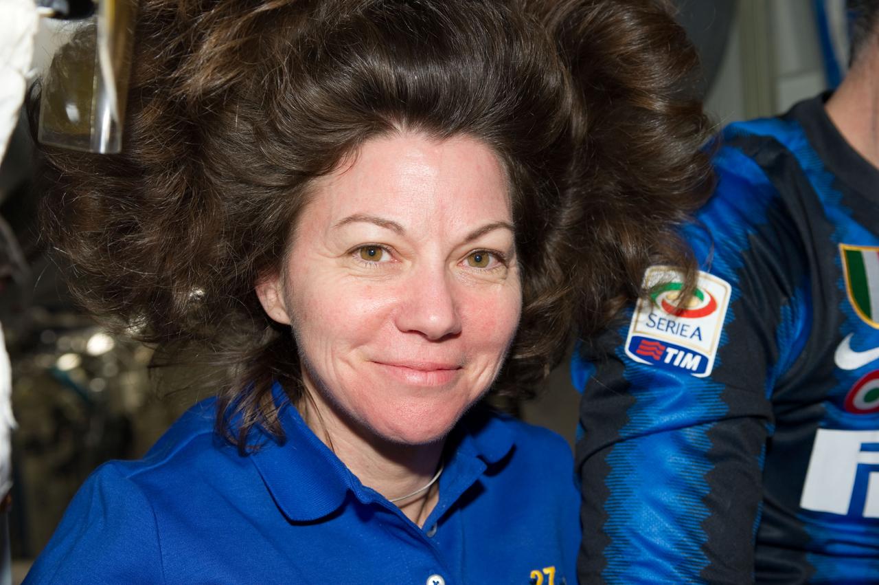 S134-E-008390 (21 May 2011)--- After more than five months of serving as a flight engineer on back-to-back International Space Station Expedition crews, NASA astronaut Cady Coleman (seen aboard the orbiting complex) is only 48 hours away from returning to Earth. She and two Expedition 27 crewmates will lessen the current population of twelve on the joint Endeavour/ISS complex to nine when they undock on May 23 in a Soyuz spacecraft and return to Earth. Photo credit: NASA