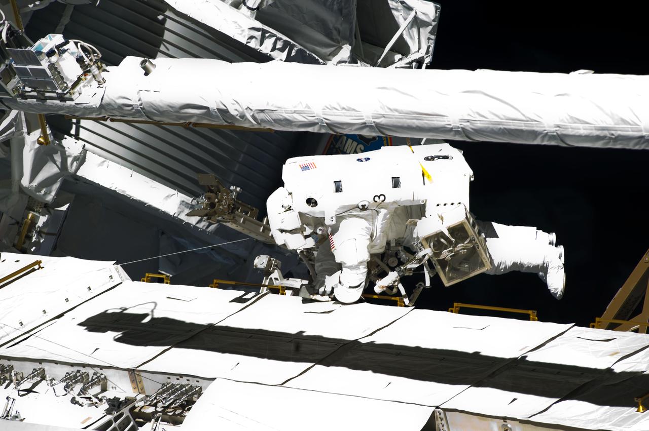 View of STS-134 MS Fincke during EVA-4