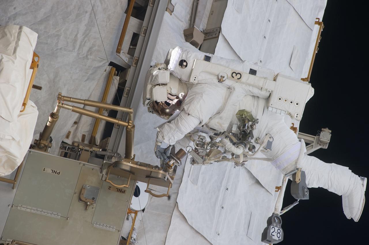 View of STS-134 MS Fincke during EVA-4