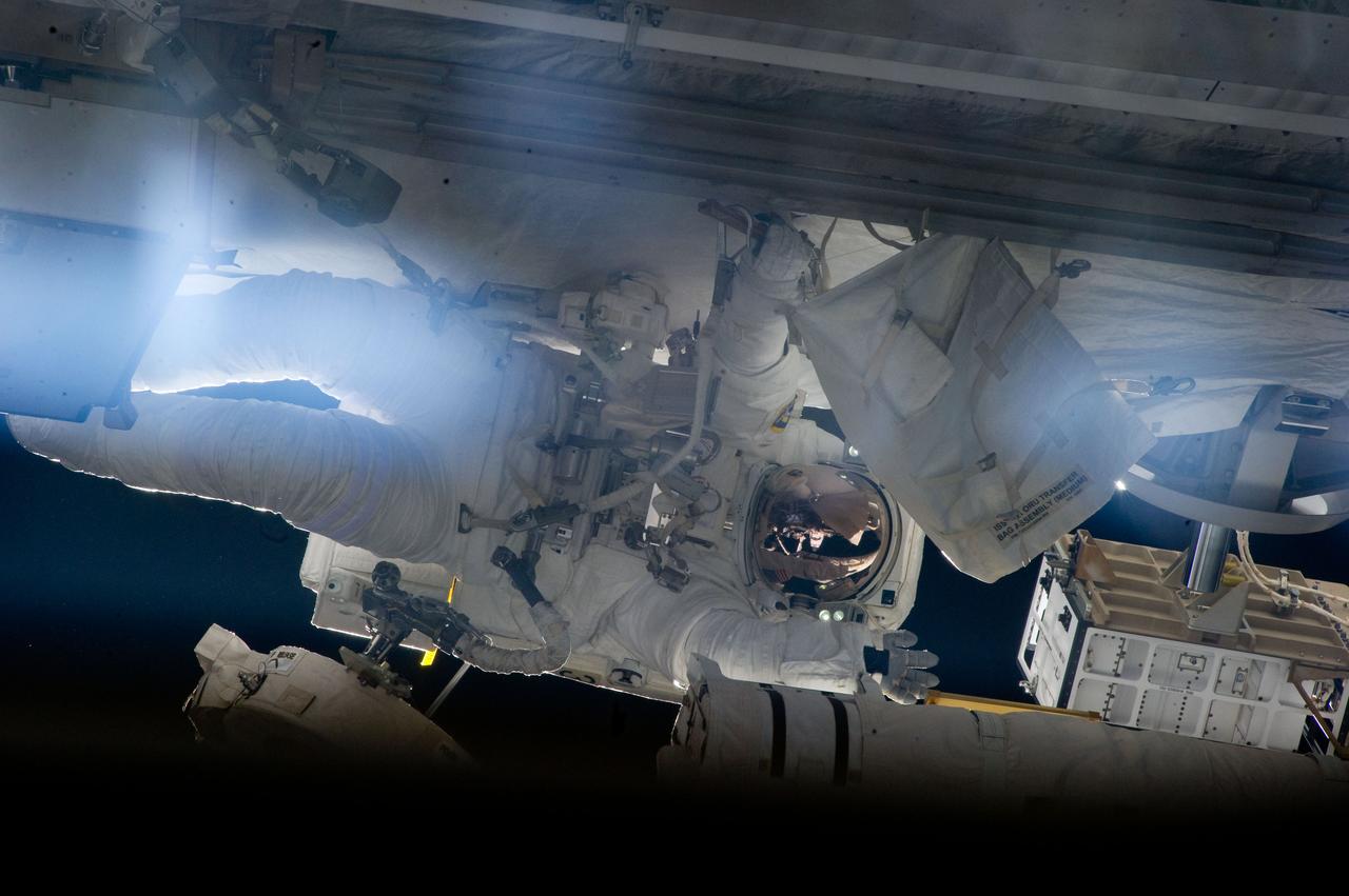 View of STS-134 MS Fincke participating in EVA-4