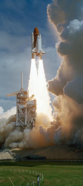 NASA image: STS-26 Discovery, Orbiter Vehicle (OV) 103, lifts off from KSC LC pad 39B