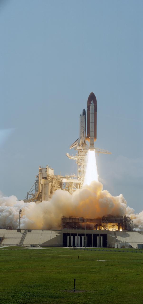 STS030-S-108 (4 May 1989) --- Backdropped against slight gray Florida skies, Space Shuttle Atlantis heads for a four-day mission in earth orbit with five astronaut crewmembers aboard.  Onboard were astronauts David. M. Walker, Ronald J. Grabe, Norman E. Thagard, Mary L. Cleave and Mark C. Lee.  Launch occurred at 2:46:58 P.M. (EDT), May 4, 1989.