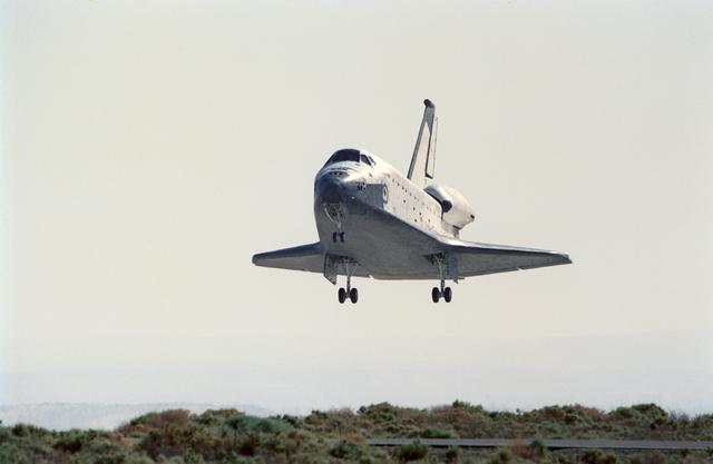 NASA image: STS-40 Columbia, OV-102, glides towards a landing on runway 22 at EAFB, Calif